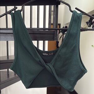 SHEIN Deep Green Twist Front Crop Top